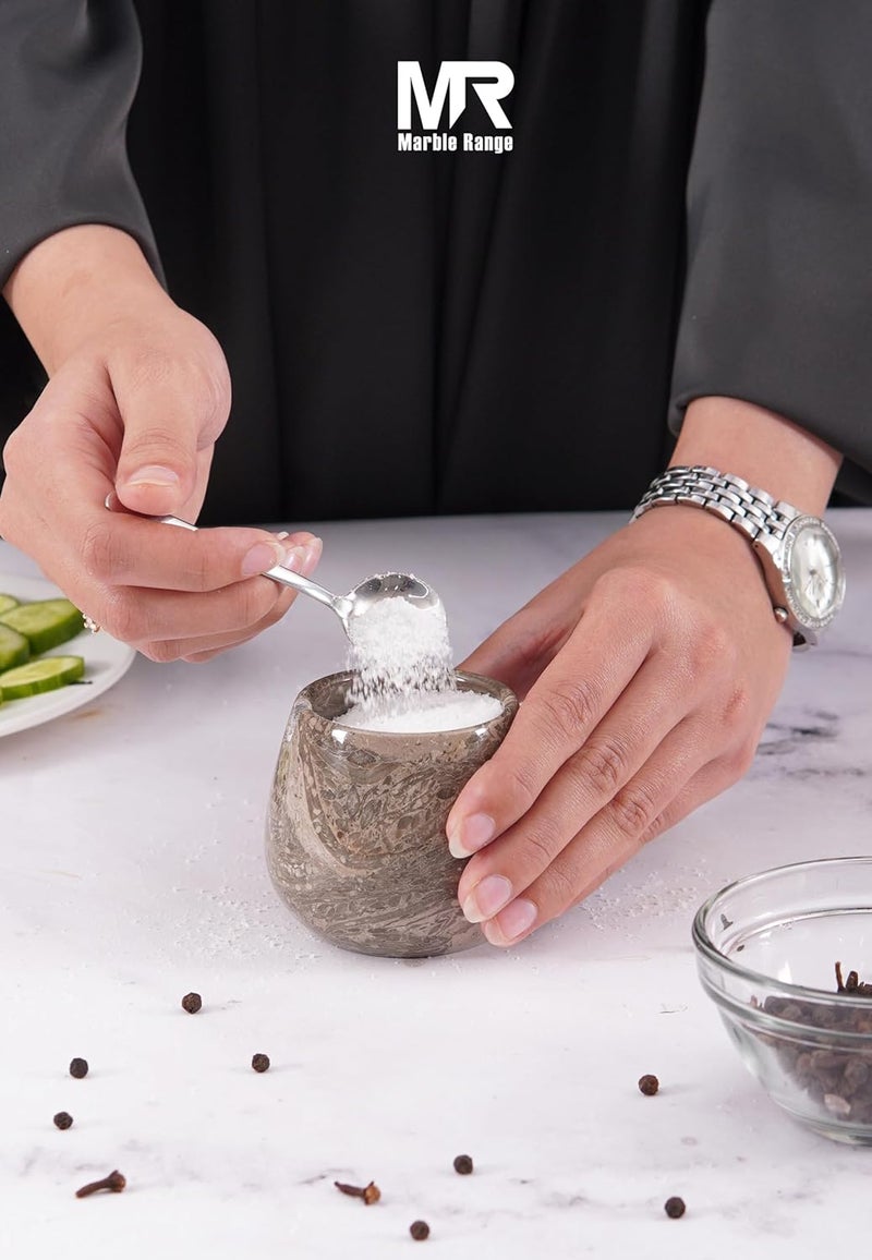 MARBLE RANGE Marble Salt Cellar with Lid 3.5 Inch handmade Oceanic Stone Salt Jar for Kitchen, Herb & Spice Storage Container, Countertop Sugar Bowl, Elegant Marble Canister – Perfect Holiday & Christmas Gift - Image 2