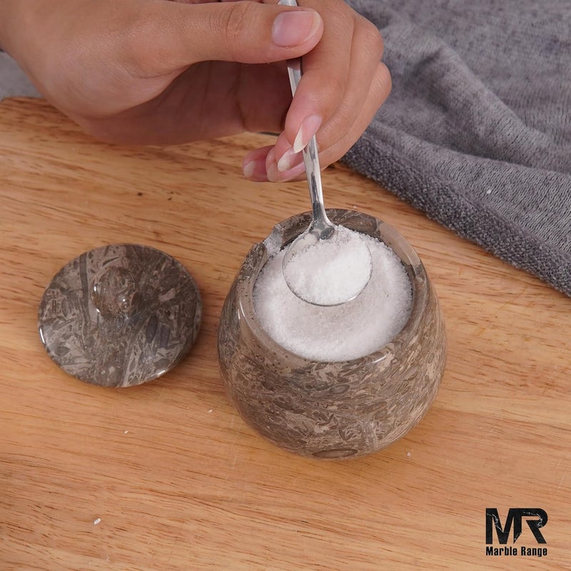 MARBLE RANGE Marble Salt Cellar with Lid 3.5 Inch handmade Oceanic Stone Salt Jar for Kitchen, Herb & Spice Storage Container, Countertop Sugar Bowl, Elegant Marble Canister – Perfect Holiday & Christmas Gift - Image 3
