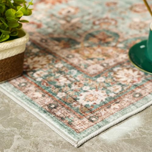 TOPRUUG Washable Oriental Area Rug - 2x3 Rugs for Living Room Soft Carpet for Bedroom Waterproof Floral Distressed Indoor Stain Resistant Non-Shedding Floor Carpets (Green, 2x3) - Image 4