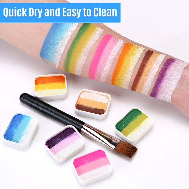 Face Painting Kit: 12 Split Water-based Color Cakes, 8 Brushes, 10 Stencils, 2 Stickers - Vibrant, Easy To Apply & Clean, Gentle For Sensitive Skin - Body Paint For Kids Halloween, Birthday, Carnival - Image 4