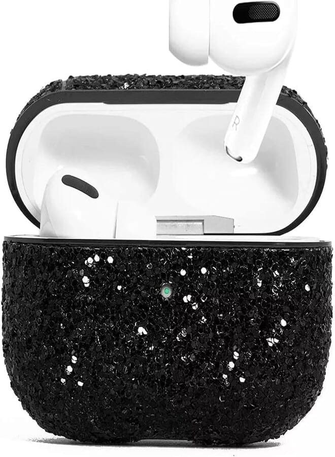جراب Next Store Bling Diamond Glitter متوافق مع AirPods Pro، بتصميم أحجار لامعة سوداء، يضيف لمسة من الأناقة والحماية، مثالي لإطلالة أنيقة وفاخرة.