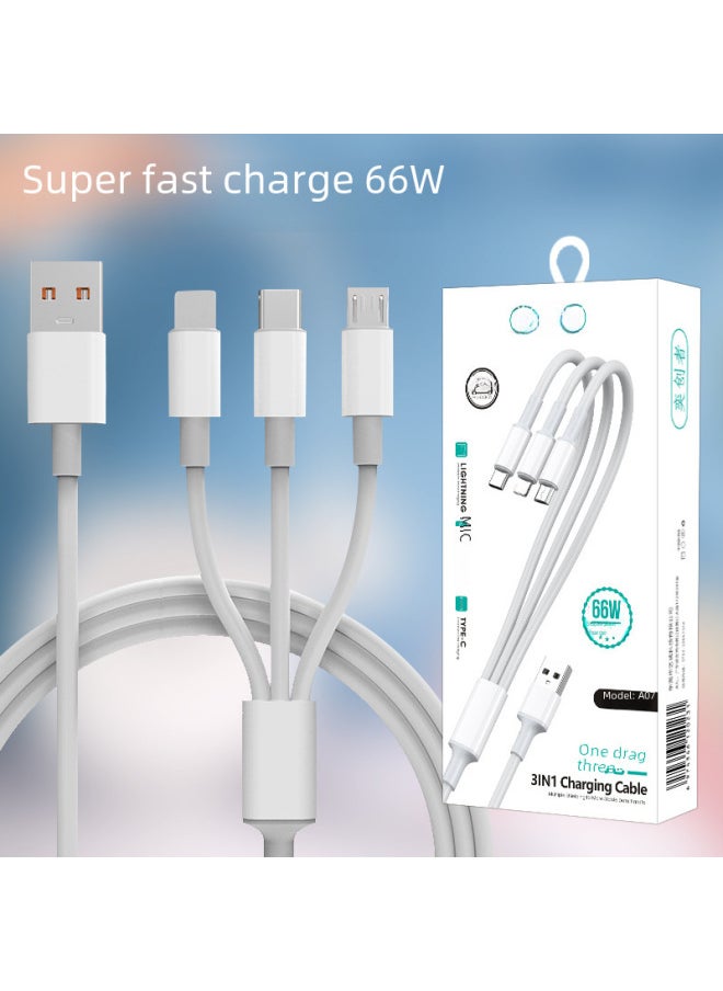 Generic Super Fast Charging 120W One-to-three Data Line Fabric Weaving Three-in-one Charging Line 6A Mobile Phone Data Line Wholesale-Model:A07 Super Fast Charge 66W One Drag Three (with Packaging)  - Image 2