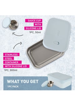 BEOLA Stainless Steel Lunch Box Food Container with sauce cup - 900ml, Ice Blue  - Image 2