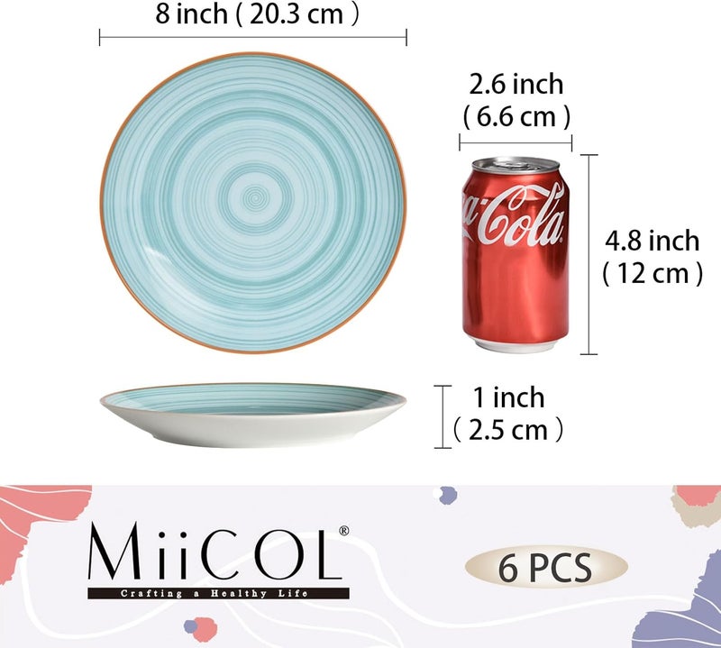 Miicol Ceramic Salad Plates Set of 6, Colorful Appetizer Plates 8 Inch / 20cm, Stackable Dessert Plate, Durable Dinner Plate, Porcelain Dishes for Kitchen, Party, Microwave and Dishwasher Safe - Image 3