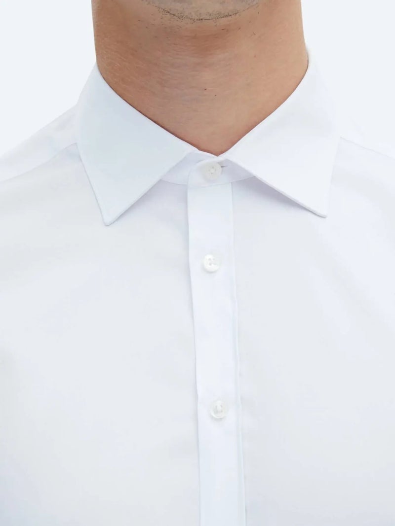 Kip White Plain Slim Fit Weaving Classical 100% Cotton Shirt - Image 5