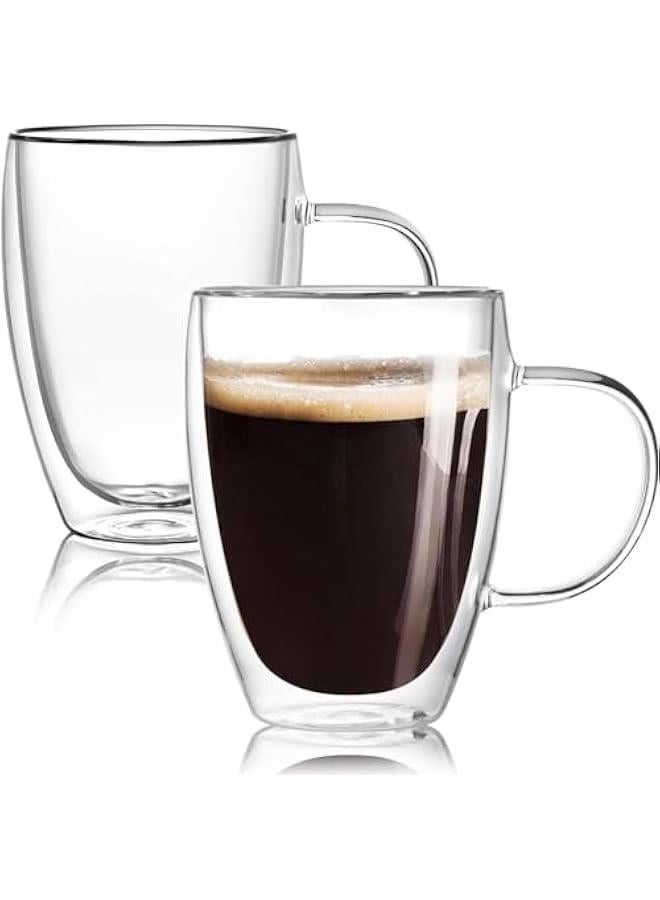 هوكور 2-Pack Double Walled Glass Coffee Mugs with Handle,Insulated Layer Coffee Cups,Clear Borosilicate Glass Mugs,Perfect for Cappuccino,Tea,Latte,Espresso,Hot Beverage,Wine,Microwave Safe (350ml 2pcs) - Image 1
