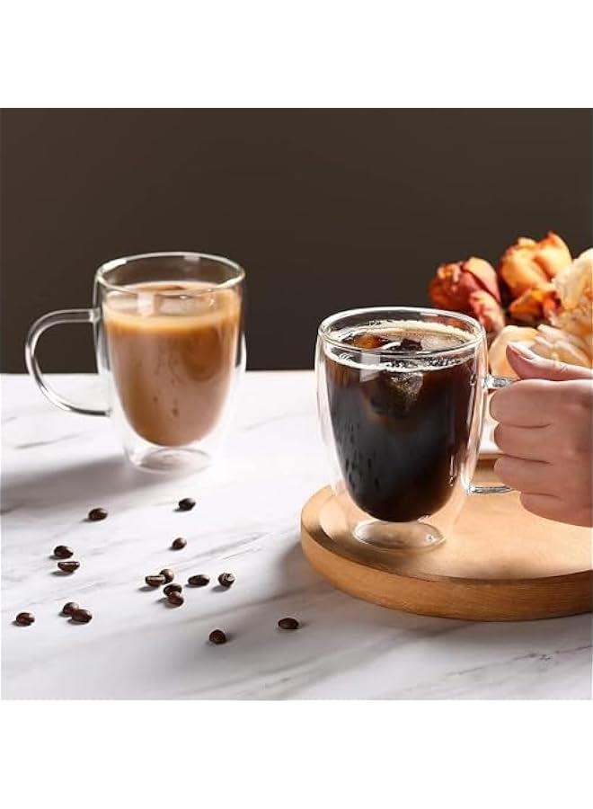 هوكور 2-Pack Double Walled Glass Coffee Mugs with Handle,Insulated Layer Coffee Cups,Clear Borosilicate Glass Mugs,Perfect for Cappuccino,Tea,Latte,Espresso,Hot Beverage,Wine,Microwave Safe (350ml 2pcs) - Image 2