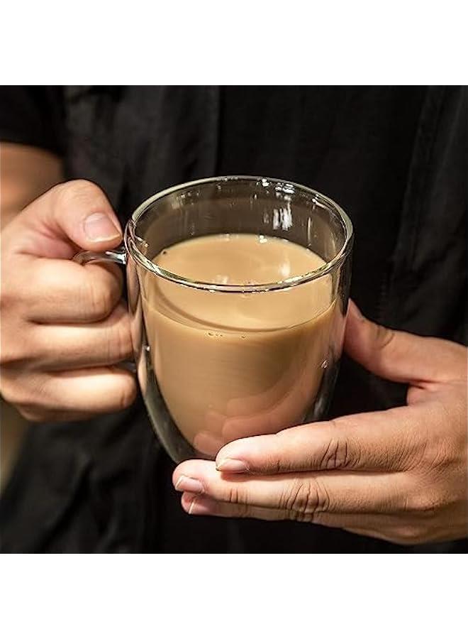 هوكور 2-Pack Double Walled Glass Coffee Mugs with Handle,Insulated Layer Coffee Cups,Clear Borosilicate Glass Mugs,Perfect for Cappuccino,Tea,Latte,Espresso,Hot Beverage,Wine,Microwave Safe (350ml 2pcs) - Image 3