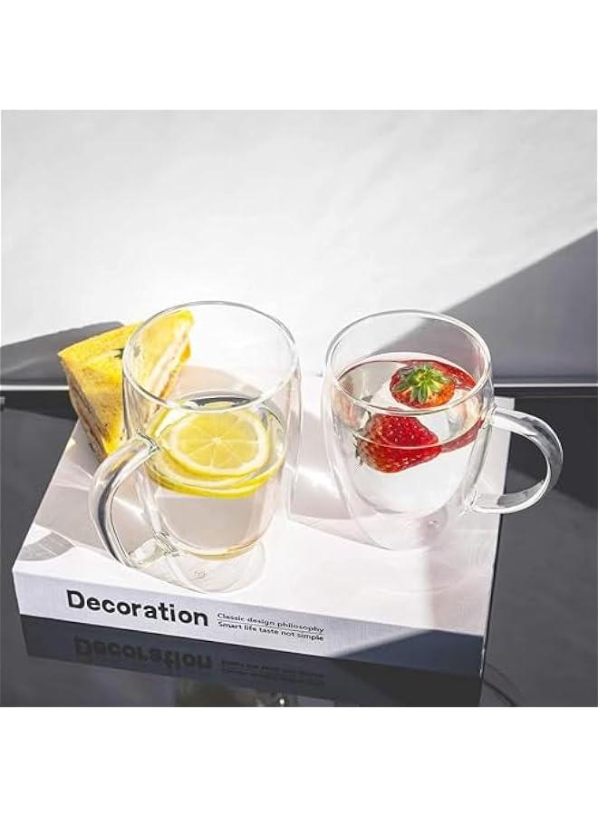 هوكور 2-Pack Double Walled Glass Coffee Mugs with Handle,Insulated Layer Coffee Cups,Clear Borosilicate Glass Mugs,Perfect for Cappuccino,Tea,Latte,Espresso,Hot Beverage,Wine,Microwave Safe (350ml 2pcs) - Image 4