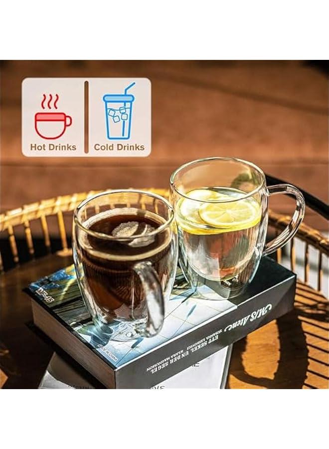هوكور 2-Pack Double Walled Glass Coffee Mugs with Handle,Insulated Layer Coffee Cups,Clear Borosilicate Glass Mugs,Perfect for Cappuccino,Tea,Latte,Espresso,Hot Beverage,Wine,Microwave Safe (350ml 2pcs) - Image 5