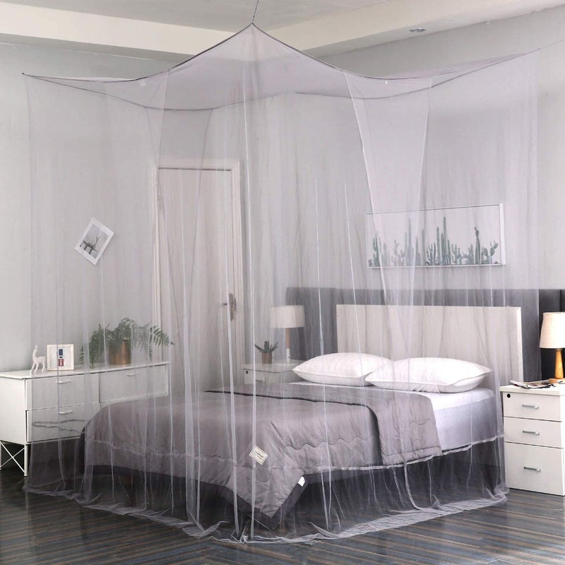 Mengersi 4 Corner Post Elegant Canopy Bed Curtains for Full Queen King Bed,Mosquito Net Suitable for Indoor Outdoor Net(Gray, L87xW79xH98 inch) - Image 2