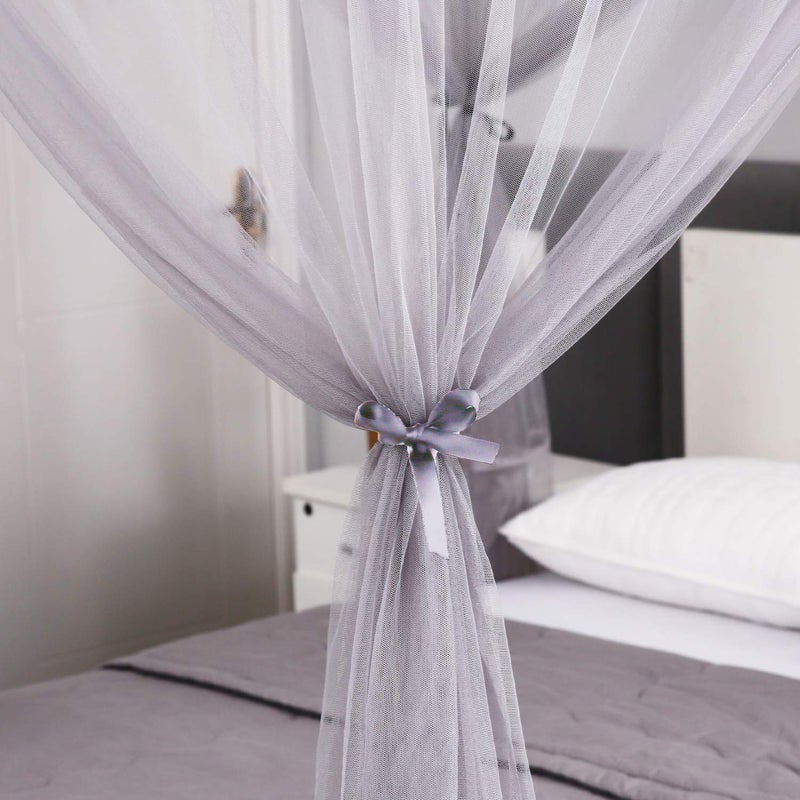 Mengersi 4 Corner Post Elegant Canopy Bed Curtains for Full Queen King Bed,Mosquito Net Suitable for Indoor Outdoor Net(Gray, L87xW79xH98 inch) - Image 4