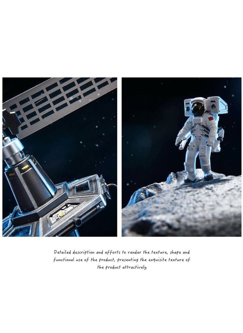 Furtey - Big Satellite Astronaut Spacewalk On Moon Craftsman Handmade Model Art Craftwork Toy For Kids  Livingroom Bedroom Desk Office Decor Gift - Image 1