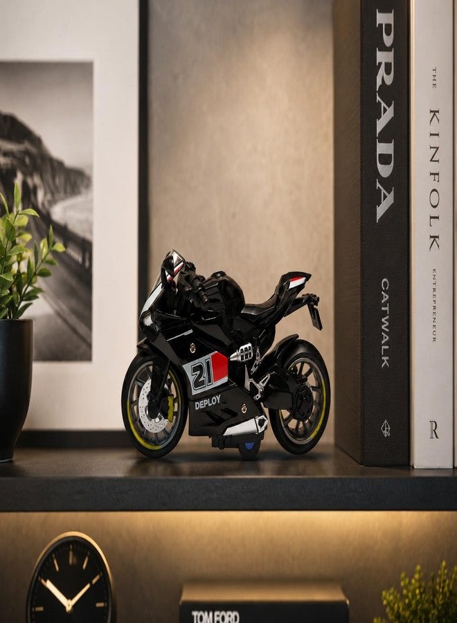 IndusBay® 1:14 Scale Die-Cast Alloy Model Toy Motorcycle Pull Back Racing Motorbike Toy with Working Headlights, Rotating Throttle, Rubber Tires – Collectible Super Sports Bike Gift, Black - Image 2