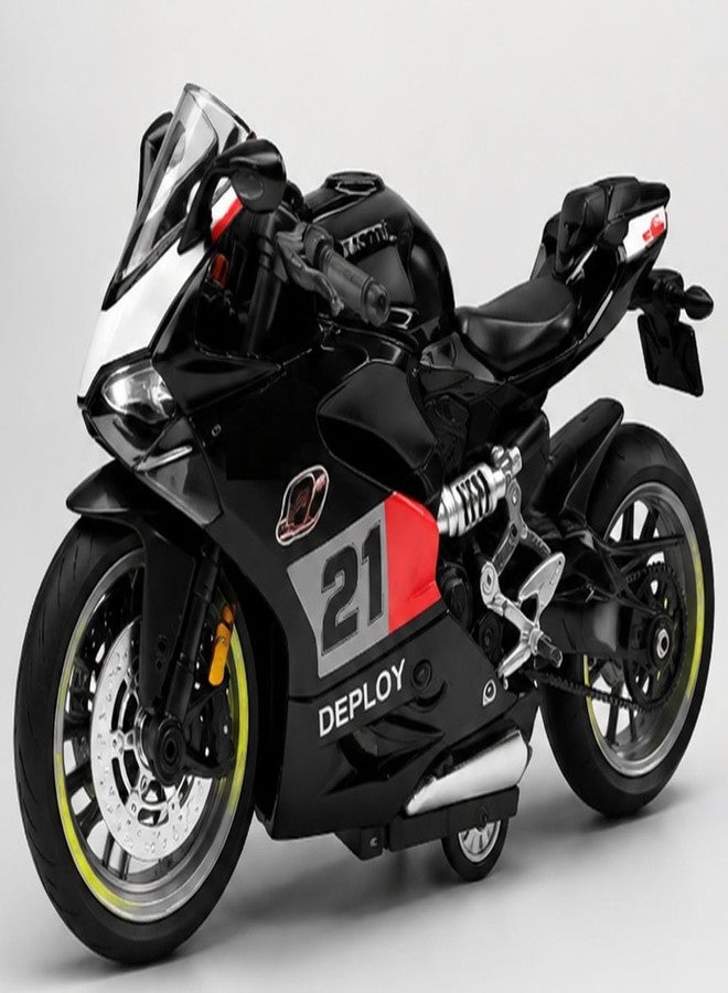 IndusBay® 1:14 Scale Die-Cast Alloy Model Toy Motorcycle Pull Back Racing Motorbike Toy with Working Headlights, Rotating Throttle, Rubber Tires – Collectible Super Sports Bike Gift, Black - Image 1