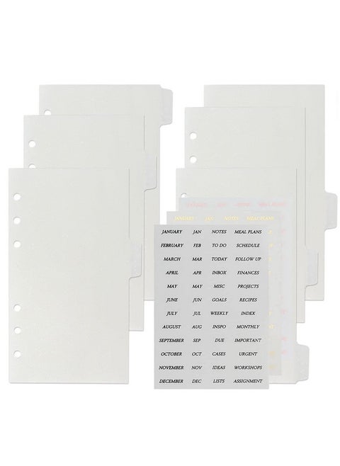 6Tab A6 Transparent Binder Tabs Divider Index With Tabs Stickers 6 Rings Clear Pvc Index Tab Divider Page Sheets For 6 Holes Binder Planner Journal Notebook (Divider Set)