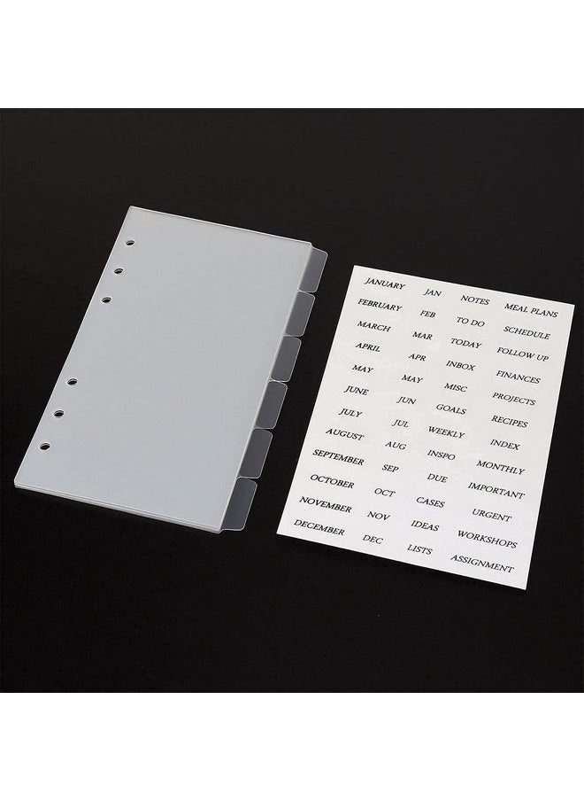 6Tab A6 Transparent Binder Tabs Divider Index With Tabs Stickers 6 Rings Clear Pvc Index Tab Divider Page Sheets For 6 Holes Binder Planner Journal Notebook (Divider Set)