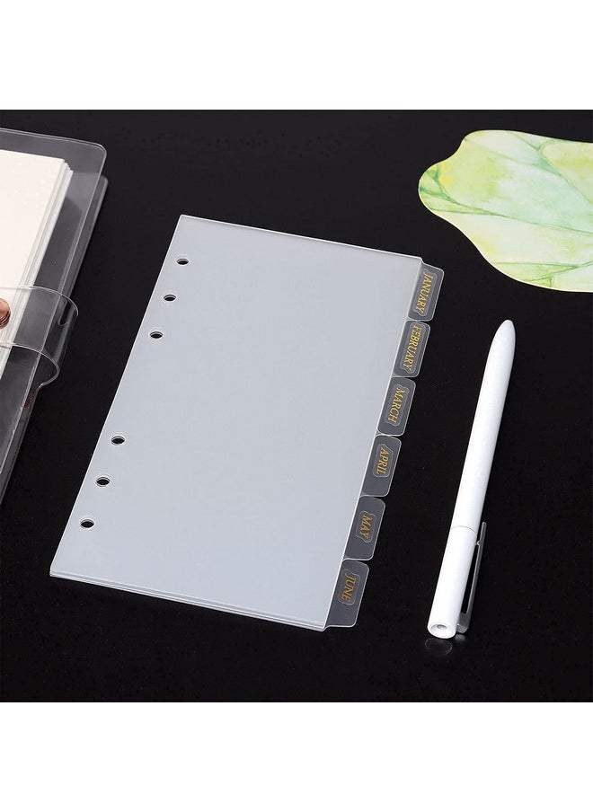 6Tab A6 Transparent Binder Tabs Divider Index With Tabs Stickers 6 Rings Clear Pvc Index Tab Divider Page Sheets For 6 Holes Binder Planner Journal Notebook (Divider Set)