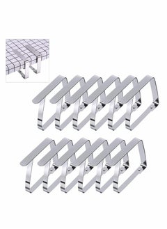 Outdoor Tablecloth Clips, 12 Pcs Large Table Cover Clamps for 2 Inch Thick Tables, Flexible Stainless Steel Picnic Table Cloth Clips Holders for Home Party & Picnic(Silver)