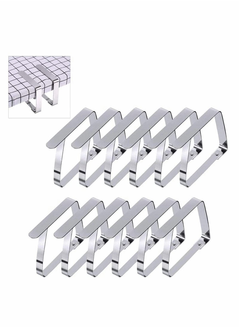 KASTWAVE - Outdoor Tablecloth Clips, 12 Pcs Large Table Cover Clamps for 2 Inch Thick Tables, Flexible Stainless Steel Picnic Table Cloth Clips Holders for Home Party & Picnic(Silver) - Image 1