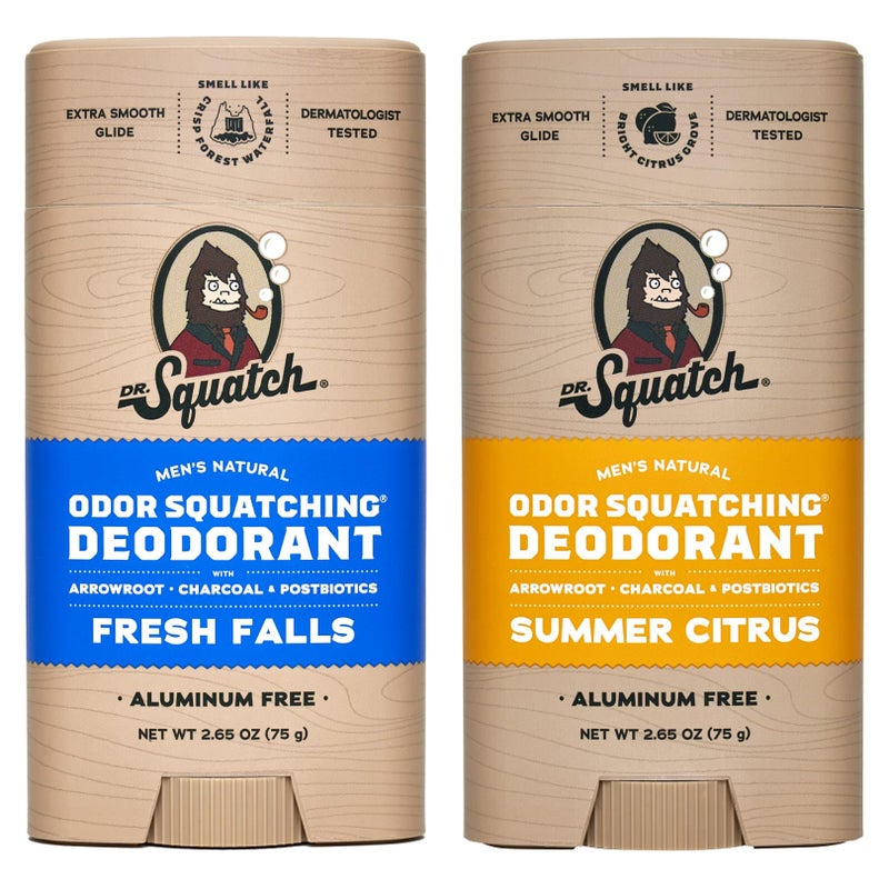 Dr. Squatch Natural Deodorant for Men - Odor-Squatching Aluminum Free - Fresh Falls & Summer Citrus (2.65 oz, 2-Pack) - Image 1