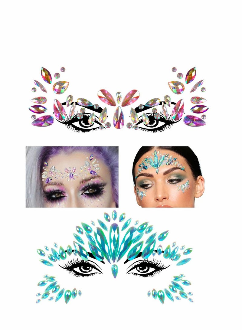 SYOSI Face Jewels, Gems, 8 Sets Mermaid Stick On, Rhinestones Rave Eyes Body Bindi Temporary Stickers Crystal Decorations Fit for Festival Party - Image 3