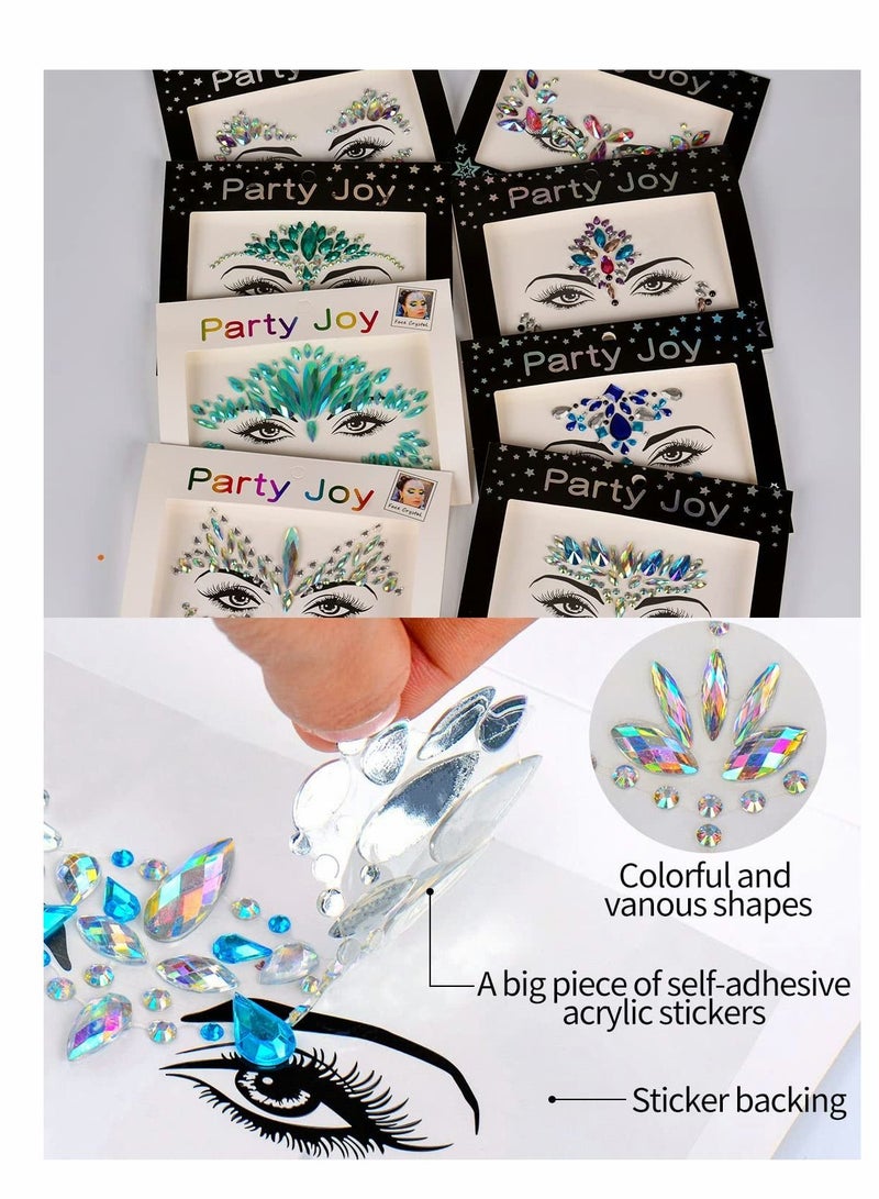 SYOSI Face Jewels, Gems, 8 Sets Mermaid Stick On, Rhinestones Rave Eyes Body Bindi Temporary Stickers Crystal Decorations Fit for Festival Party - Image 5