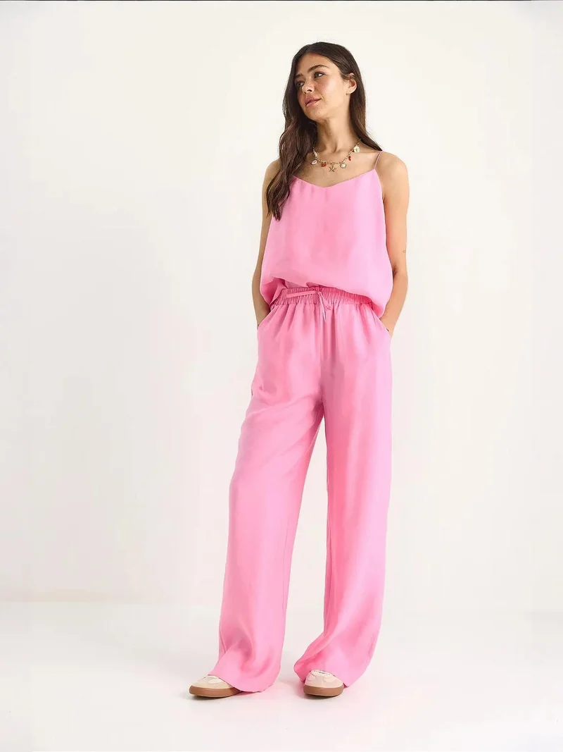 Bianco Lucci Bright Pink Sleeveless Camisole and Wide-Leg Trousers Coord Set for Women | Best Price UAE
