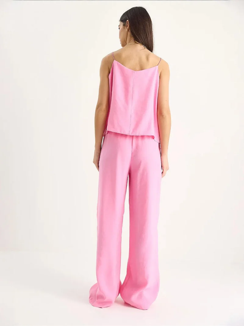 Bianco Lucci Bright Pink Sleeveless Camisole and Wide-Leg Trousers Coord Set for Women | Best Price UAE