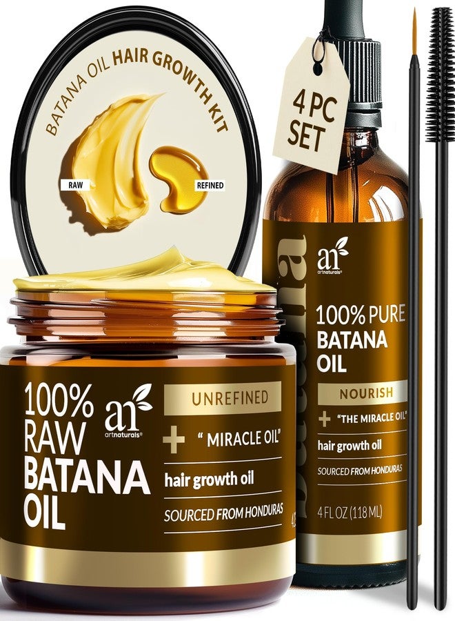 artnaturals Batana Oil for Hair Growth - 4Pc Set: Raw Batana oil 4oz + 4.2oz Paste, Lash Wand & Brow Brush- Organic Dr. Sebi Inspired Products from Honduras -100% Unrefined Miracle for Scalp, Edges & Eyebrows - Image 1