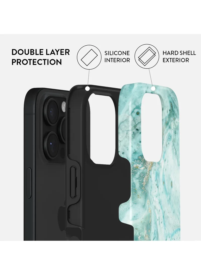 بورجا هاتف iPhone 16 Pro المميز: Uluwatu Waves - حافظة حماية مكونة من طبقتين باللون الأزرق المخضر - دفاع أنيق مزدوج الطبقة لتحقيق أقصى قدر من الأمان