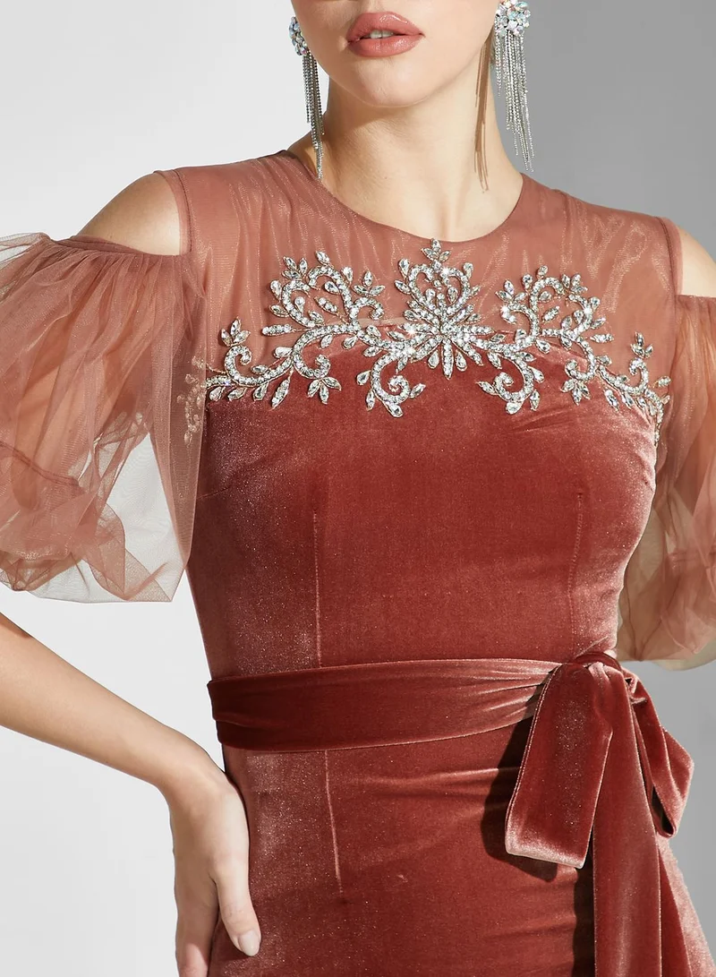 Namshi X Ali Asaad Lace Balloon Sleeve Dress