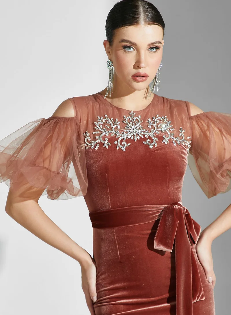 Namshi X Ali Asaad Lace Balloon Sleeve Dress