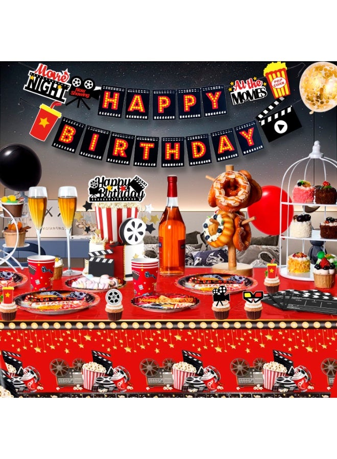 FRUITFUL PARTY Movie Night Birthday Party Decorations for 10 Guests, 116pcs Movie Night Party Disposable Tableware Movie Night Theme Balloons Banner Backdrop - Image 4