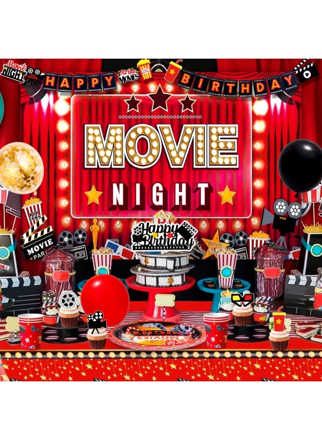 FRUITFUL PARTY Movie Night Birthday Party Decorations for 10 Guests, 116pcs Movie Night Party Disposable Tableware Movie Night Theme Balloons Banner Backdrop - Image 5