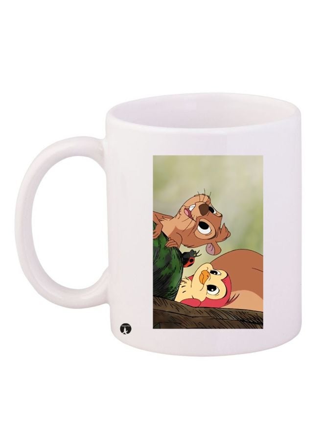 RYN Cartoon Animal Printed Coffee Mug White/Green/Brown 11ounce