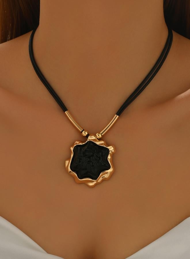 Take Two Gold-Trimmed Black Pendant Necklace - Image 1
