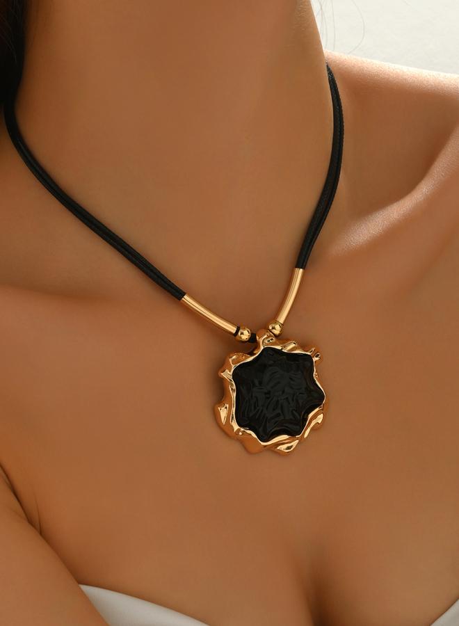 Take Two Gold-Trimmed Black Pendant Necklace - Image 2