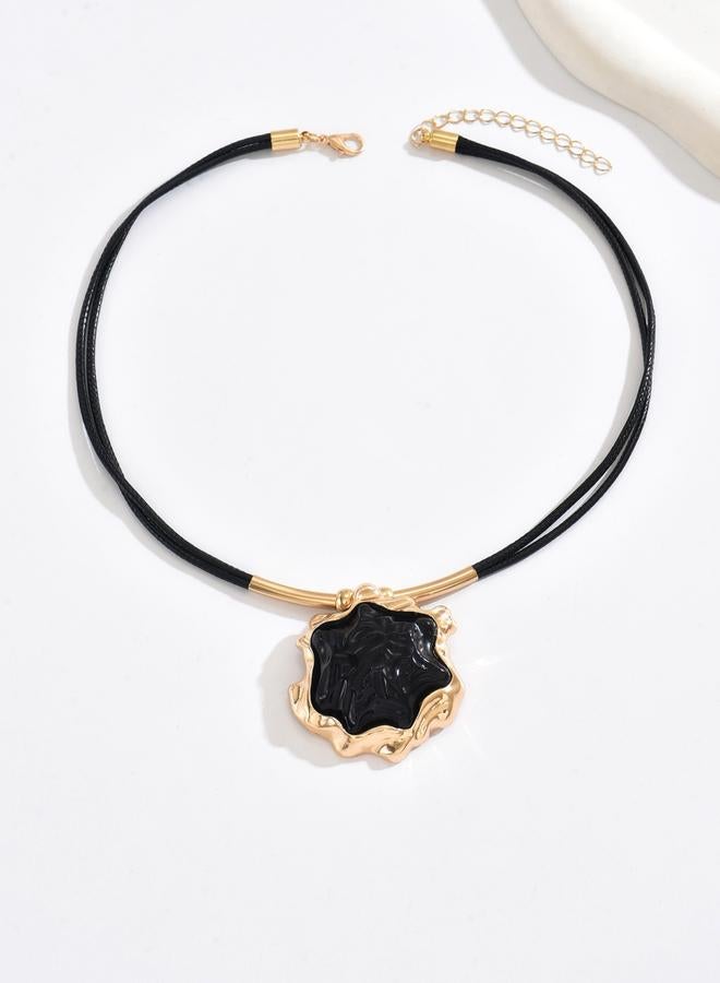 Take Two Gold-Trimmed Black Pendant Necklace - Image 3
