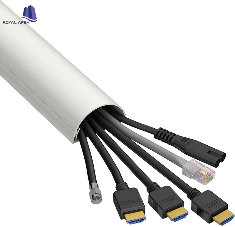 Royal Apex 1 Meter White Floor PVC Trunking With Self Adhesive Red Sticker Wall Cord Cover Cable Concealer On-Wall Wire Cover Paintable Cable Management - Pack of 2 (10x35MM, White) - Image 4