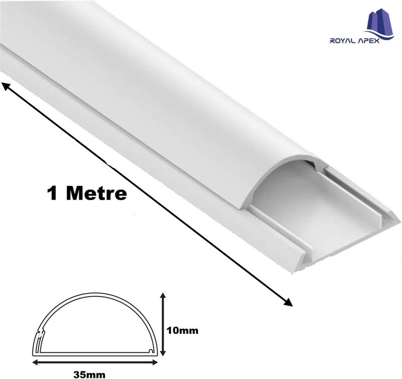Royal Apex 1 Meter White Floor PVC Trunking With Self Adhesive Red Sticker Wall Cord Cover Cable Concealer On-Wall Wire Cover Paintable Cable Management - Pack of 2 (10x35MM, White) - Image 2