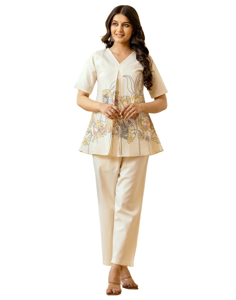SIRIL Women Cotton Printed Co Ord Set Stylish (756Ctk8065-Xl_Beige) - Image 1