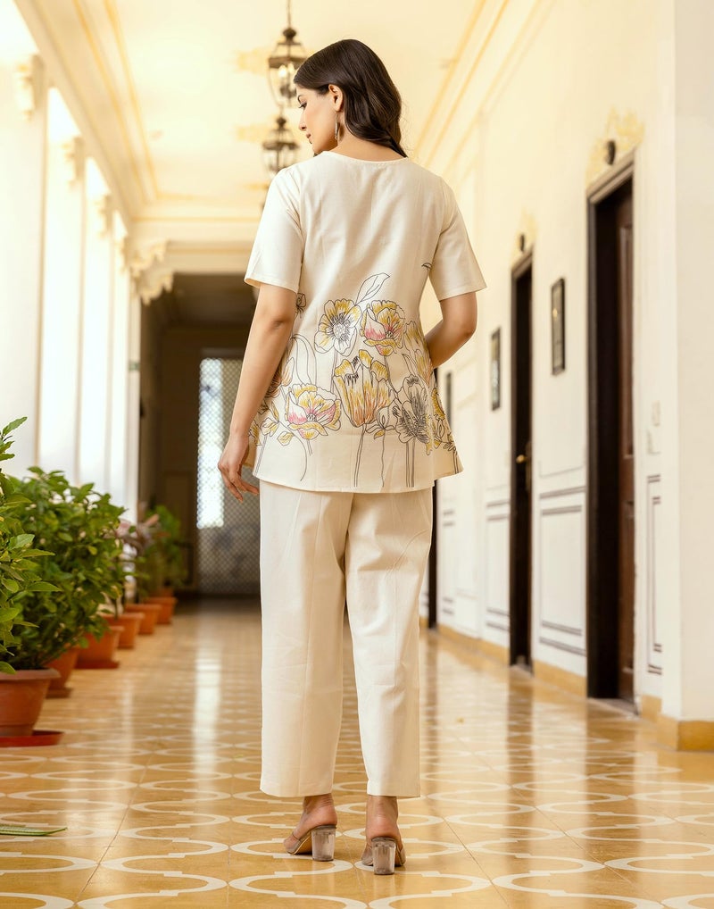 SIRIL Women Cotton Printed Co Ord Set Stylish (756Ctk8065-Xl_Beige) - Image 2
