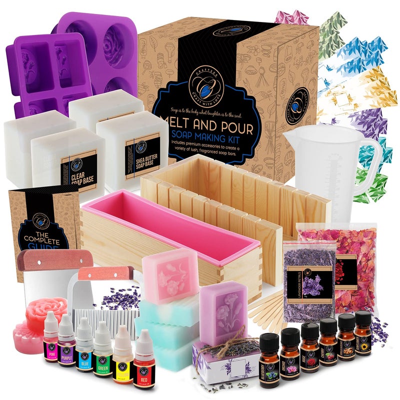 CraftZee Large ð—£ð—¥ð—˜ð— ð—œð—¨ð—  Deluxe Soap Making Kit - All-in-One Soap Making Supplies with Soap Base, Soap Cutter Box, Silicone Loaf Molds, Fragrances & More - Homemade Melt & Pour DIY Craft Kits - Image 1