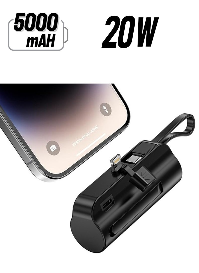 Hihonor - 5000mah Mini Power Supply,20W Pd Fast Charging Portable Charger Battery Pack,Apple Android Compatible,Suitable for Business Trip/Travel/Outdoor Picnic(Black) - Image 1