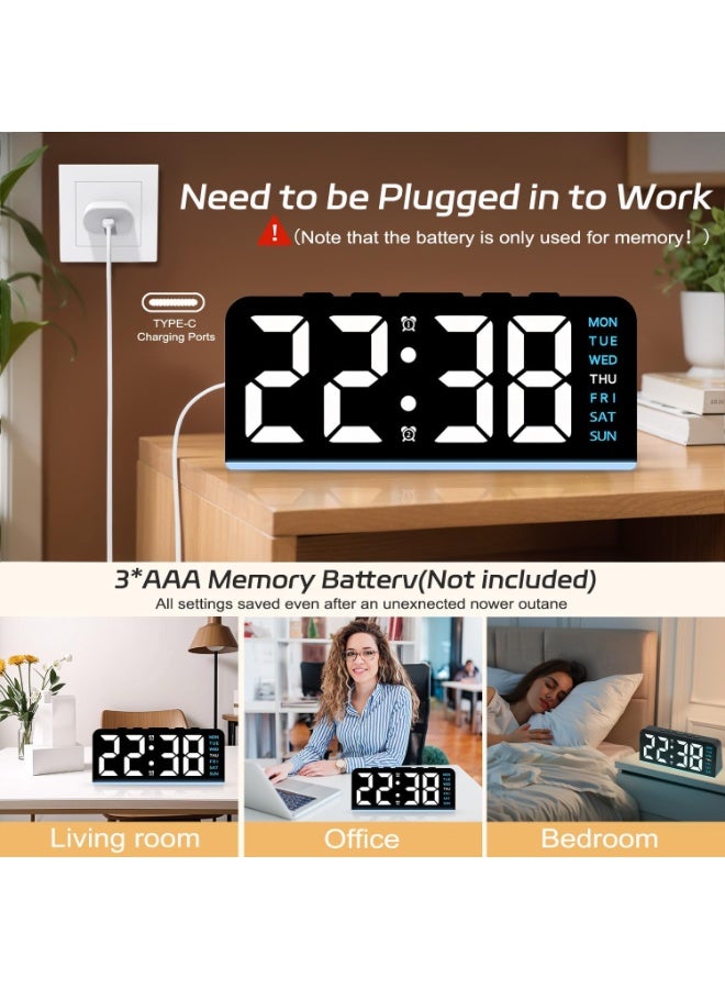 Bukela 6.8'' Digital Alarm Clock, LED Digital Clock with Ambient Light, with Day/Date/Temperature/ 12/24H/ Dual Alarm/Snooze, Bedside Desk Table Clock, for Office Bedroom Kids Elderly - Image 2