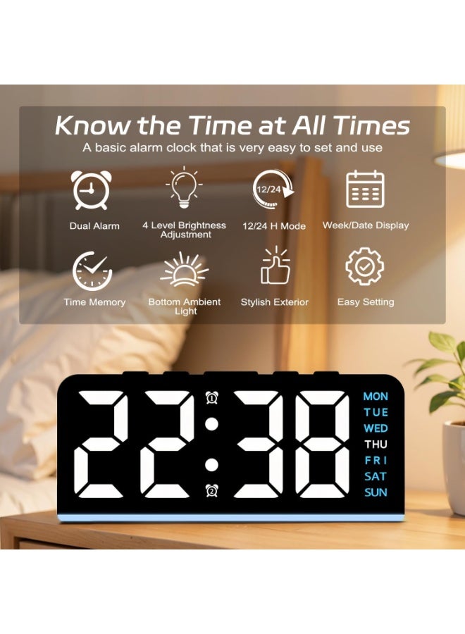 Bukela 6.8'' Digital Alarm Clock, LED Digital Clock with Ambient Light, with Day/Date/Temperature/ 12/24H/ Dual Alarm/Snooze, Bedside Desk Table Clock, for Office Bedroom Kids Elderly - Image 5
