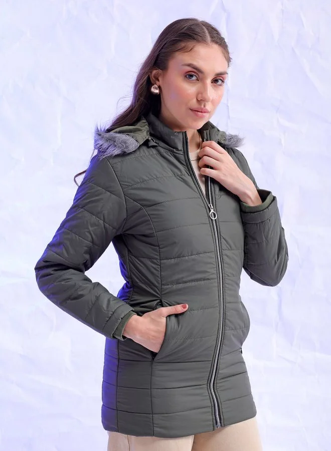 Freehand Women Slim Fit Solid Puffer Jacket