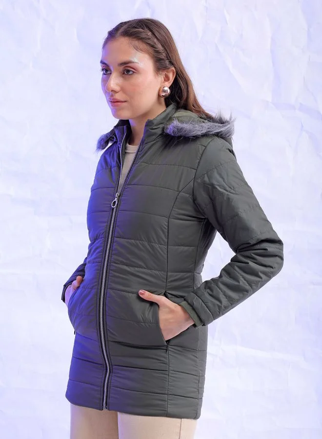Freehand Women Slim Fit Solid Puffer Jacket