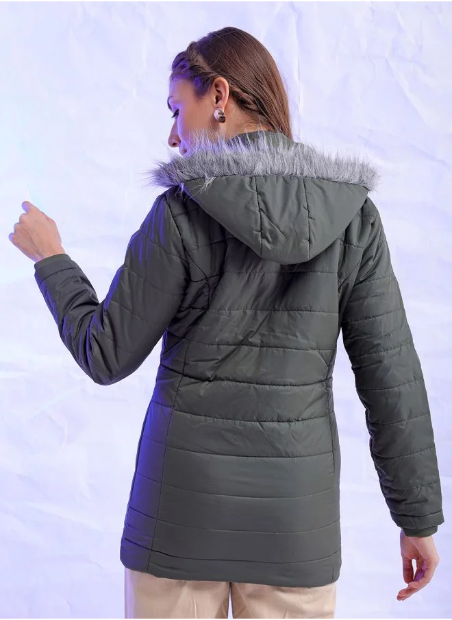 Freehand Women Slim Fit Solid Puffer Jacket
